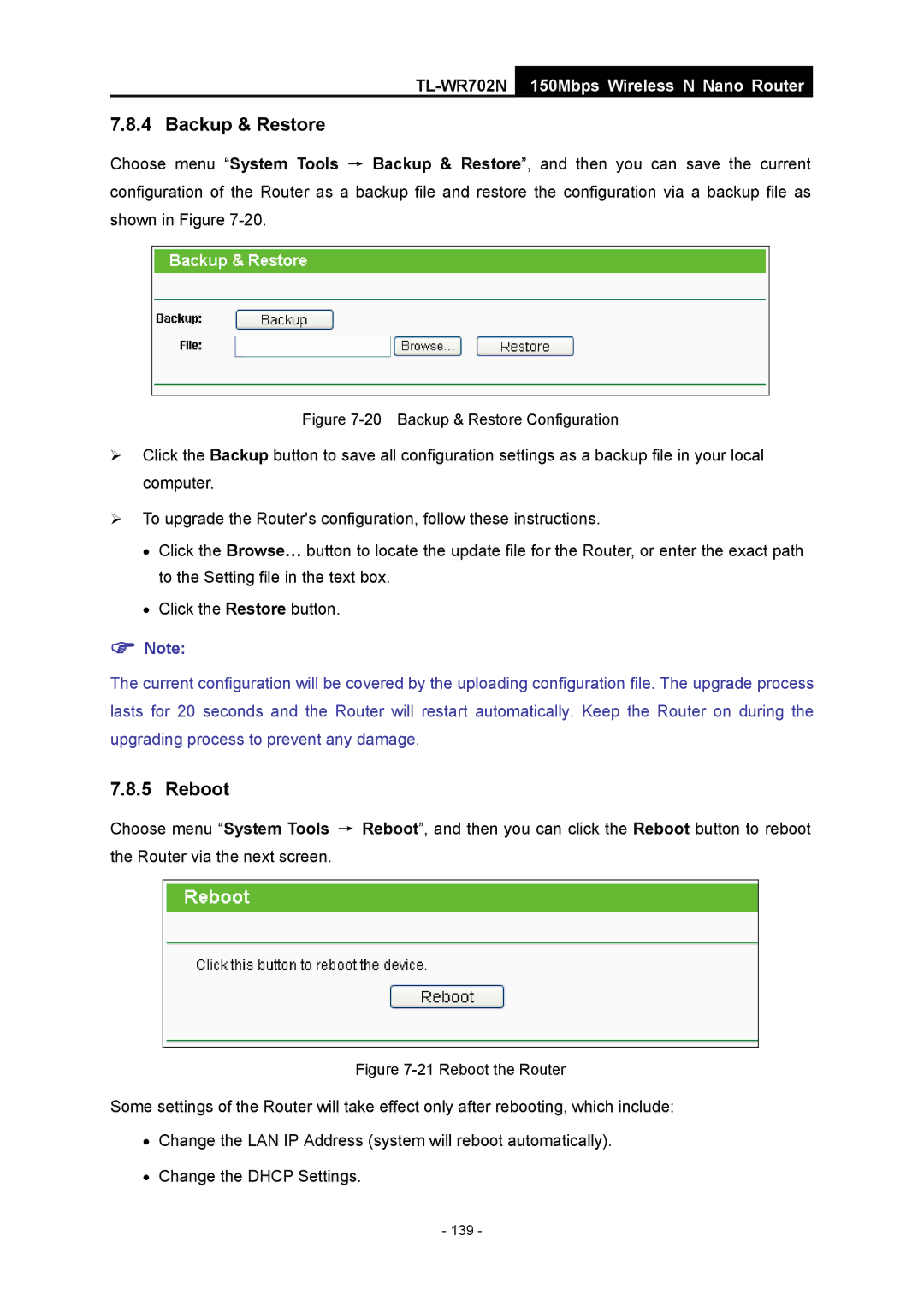 TP-Link TL-WR702N manual Backup & Restore Configuration 