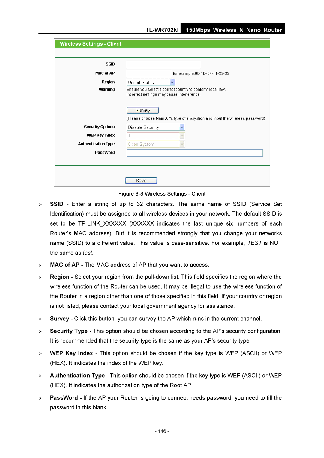 TP-Link TL-WR702N manual Wireless Settings Client 