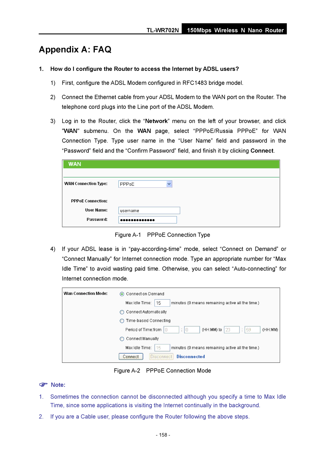 TP-Link TL-WR702N manual Appendix a FAQ, Figure A-2 PPPoE Connection Mode 