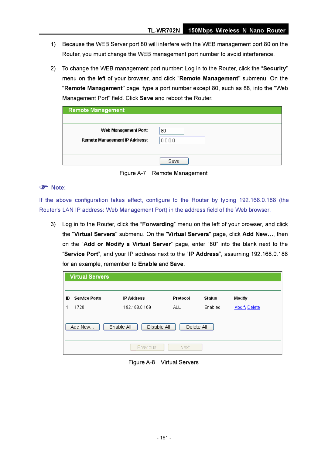 TP-Link TL-WR702N manual Figure A-7 Remote Management 