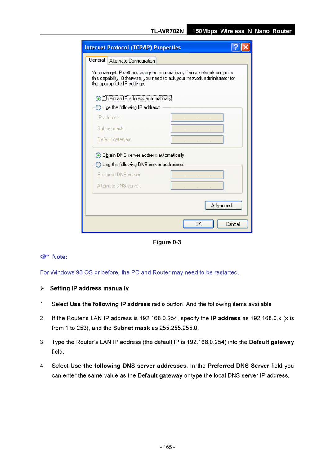 TP-Link TL-WR702N ¾ Setting IP address manually 