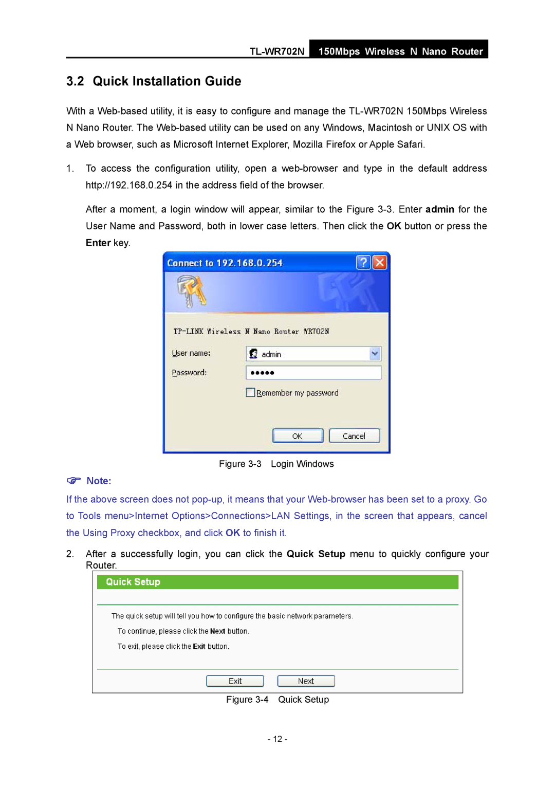 TP-Link TL-WR702N manual Quick Installation Guide, Login Windows 