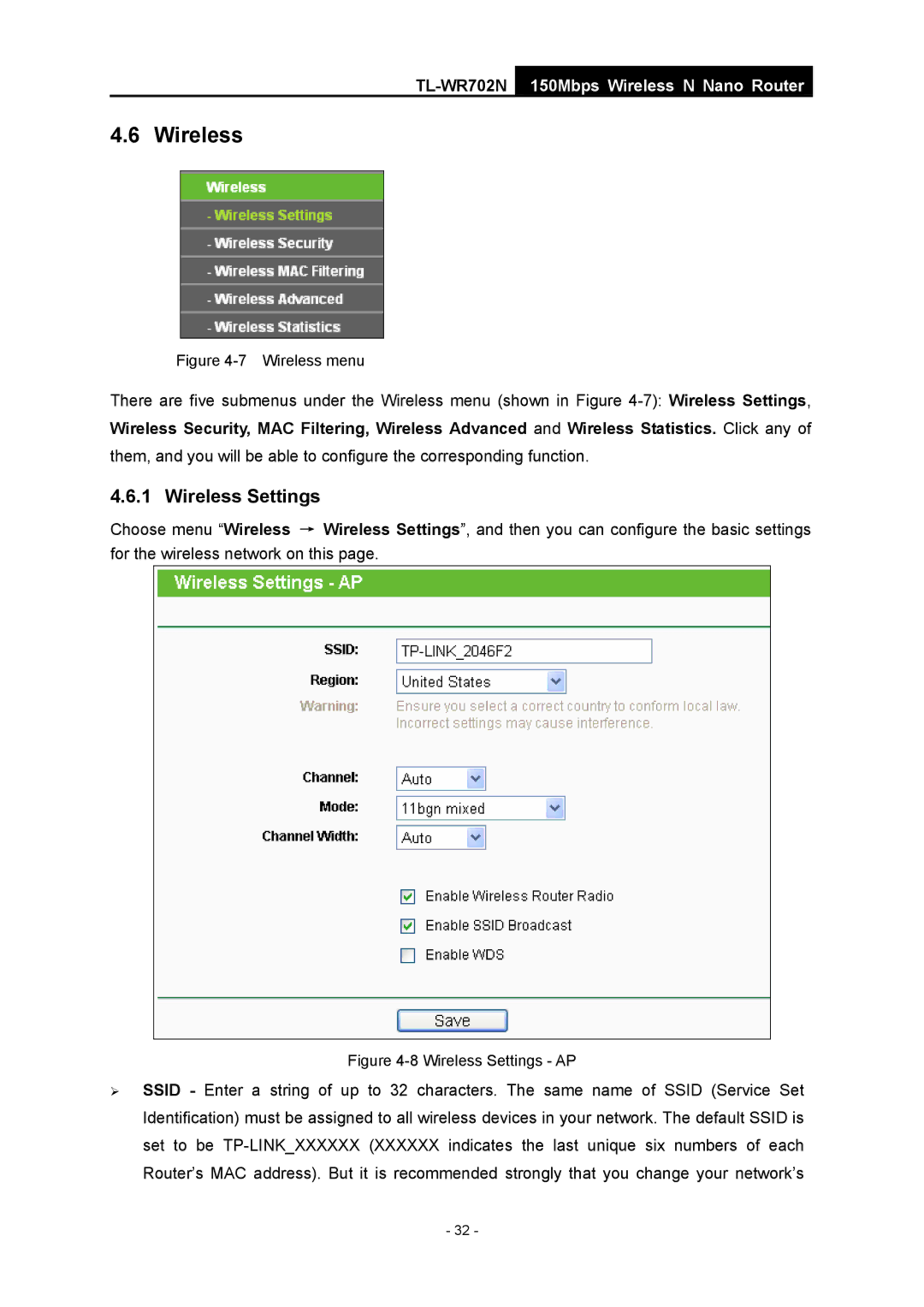 TP-Link TL-WR702N manual Wireless Settings 