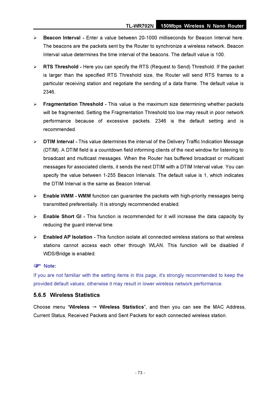 TP-Link TL-WR702N manual Wireless Statistics 