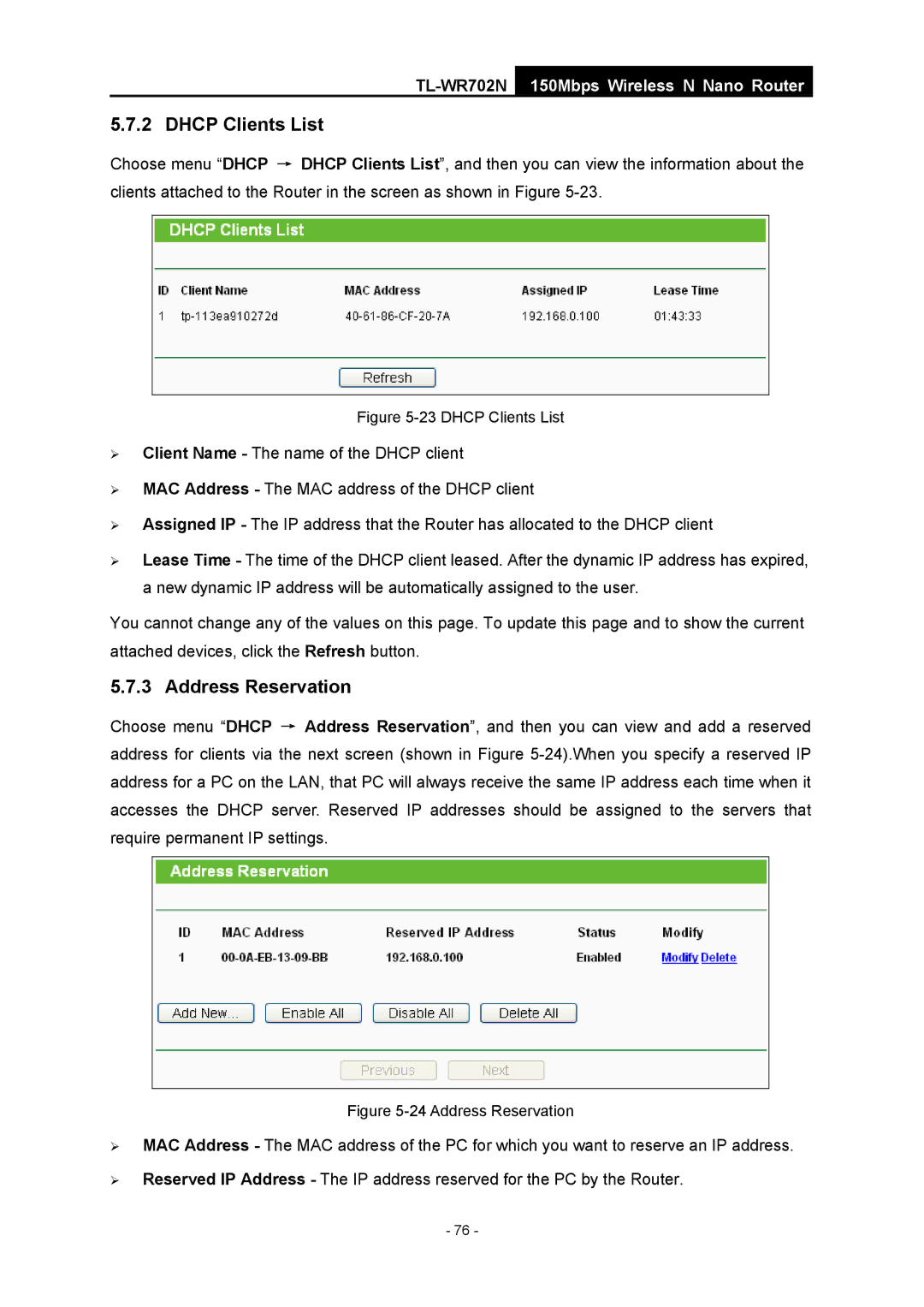 TP-Link TL-WR702N manual Dhcp Clients List 