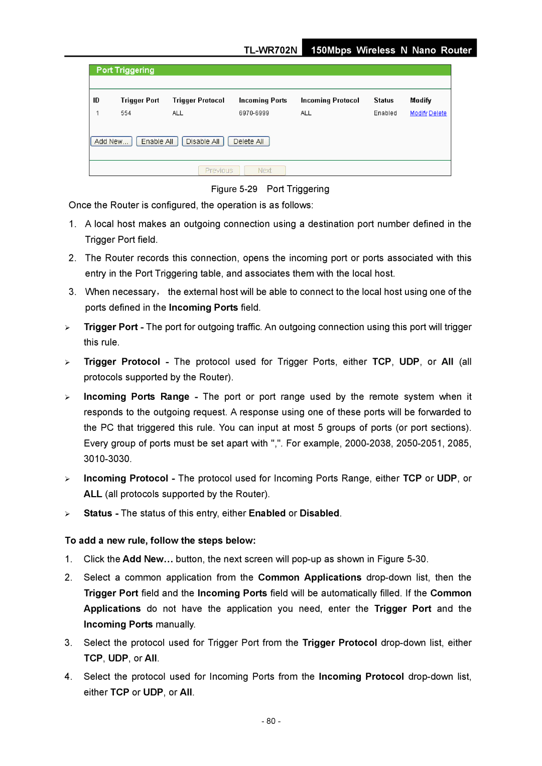 TP-Link TL-WR702N manual To add a new rule, follow the steps below 