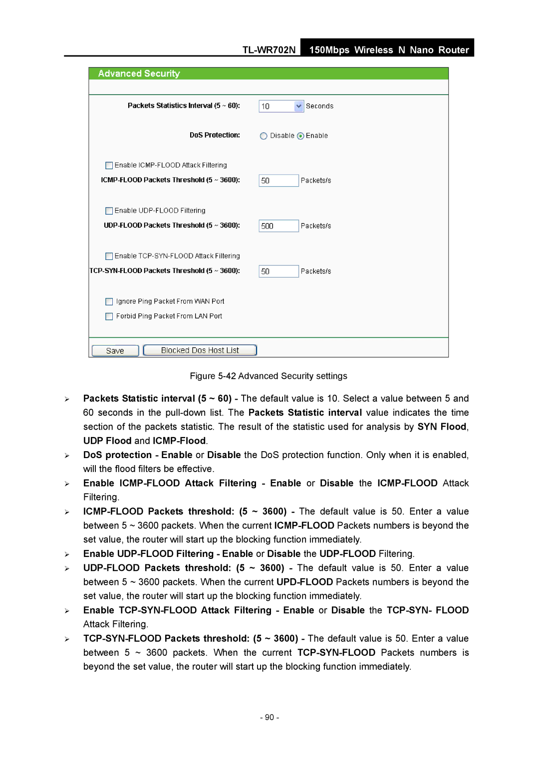 TP-Link TL-WR702N manual Advanced Security settings 