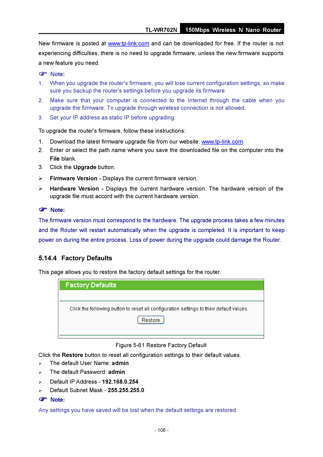 TP-Link TL-WR702N manual 106 