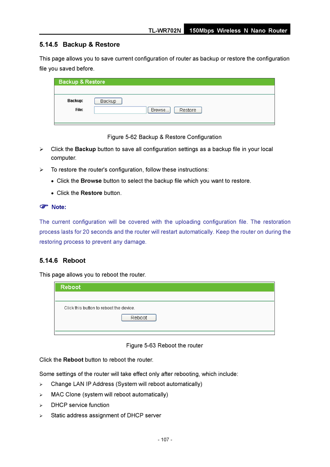 TP-Link TL-WR702N manual This page allows you to reboot the router 