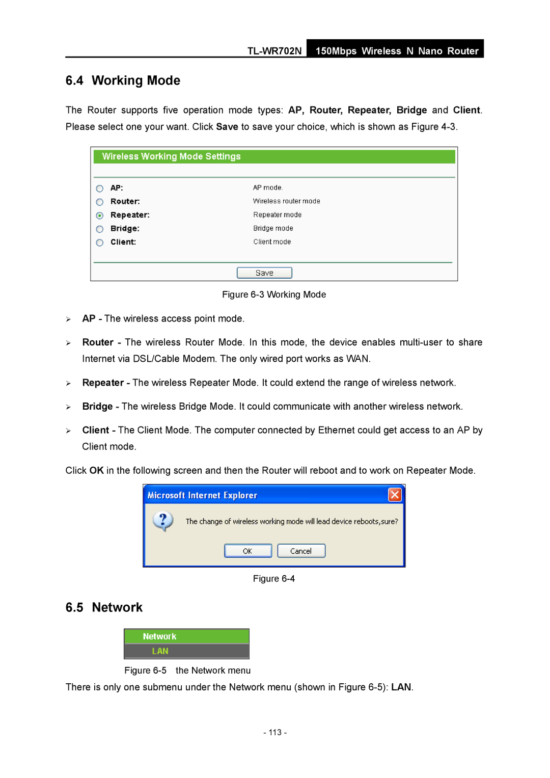 TP-Link TL-WR702N manual Working Mode 