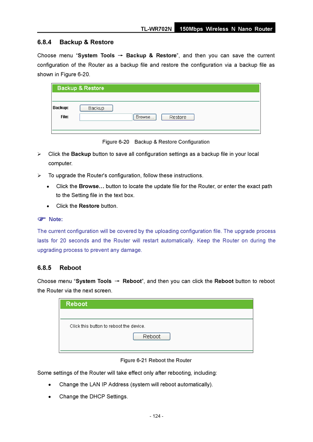 TP-Link TL-WR702N manual Backup & Restore Configuration 