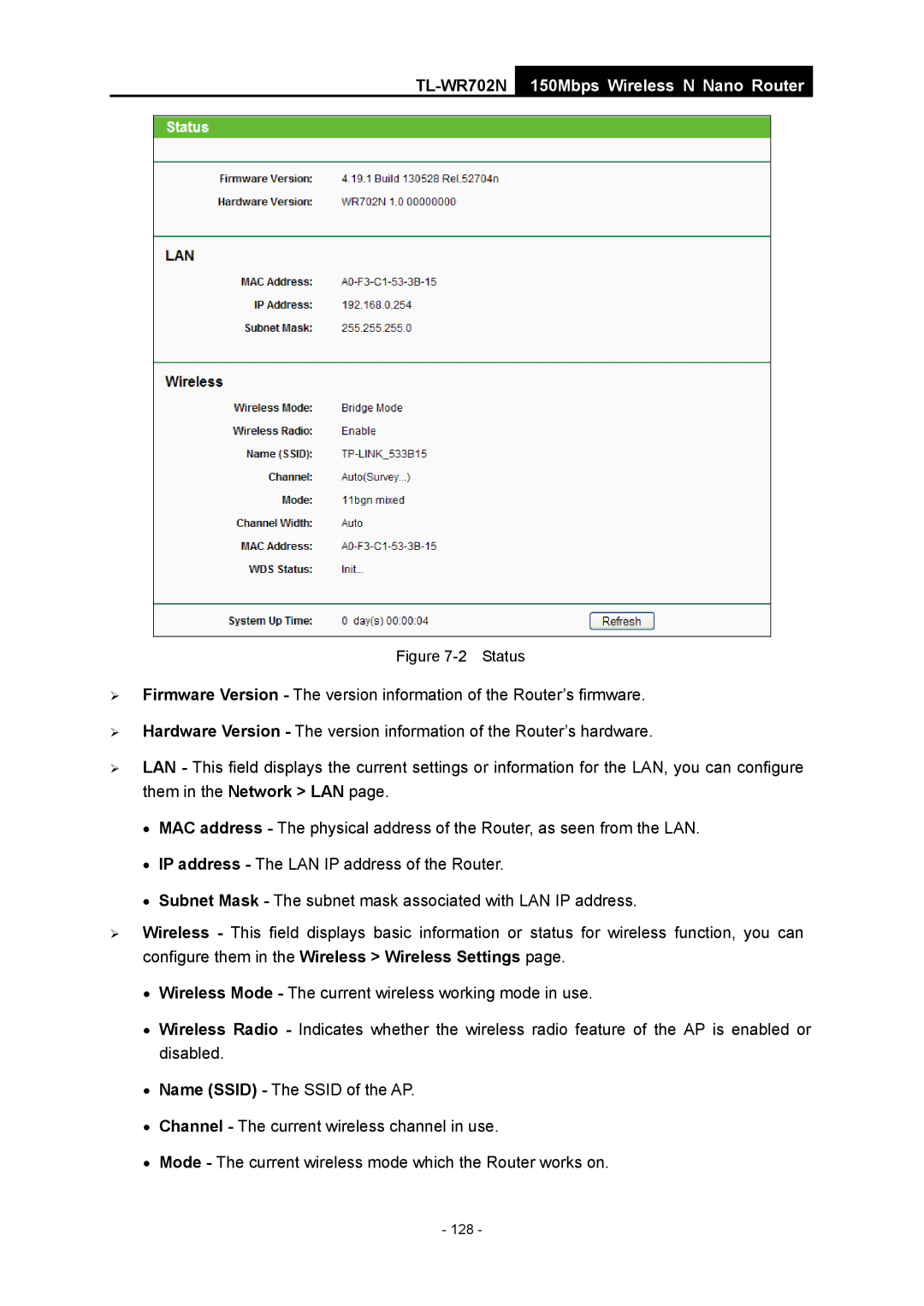 TP-Link TL-WR702N manual 128 