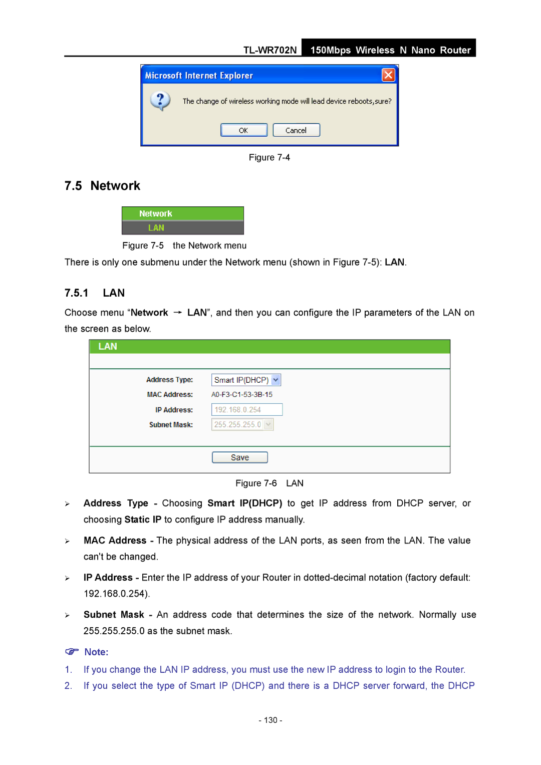 TP-Link TL-WR702N manual 130 