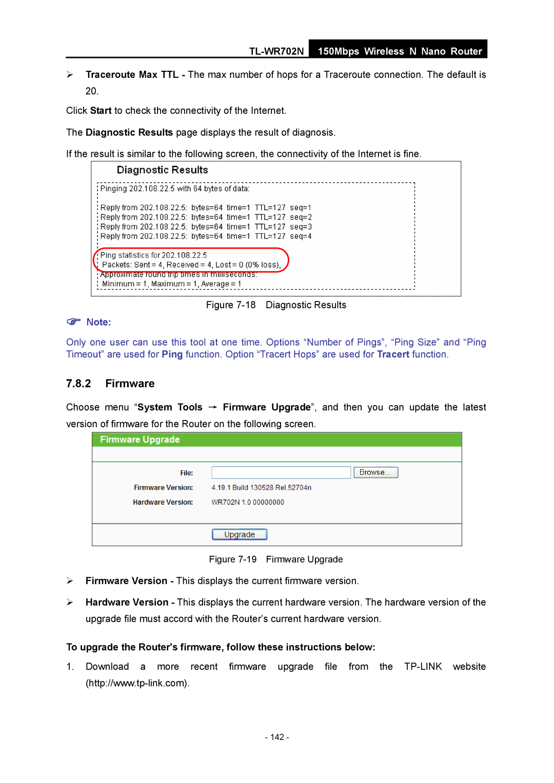 TP-Link TL-WR702N manual Diagnostic Results 