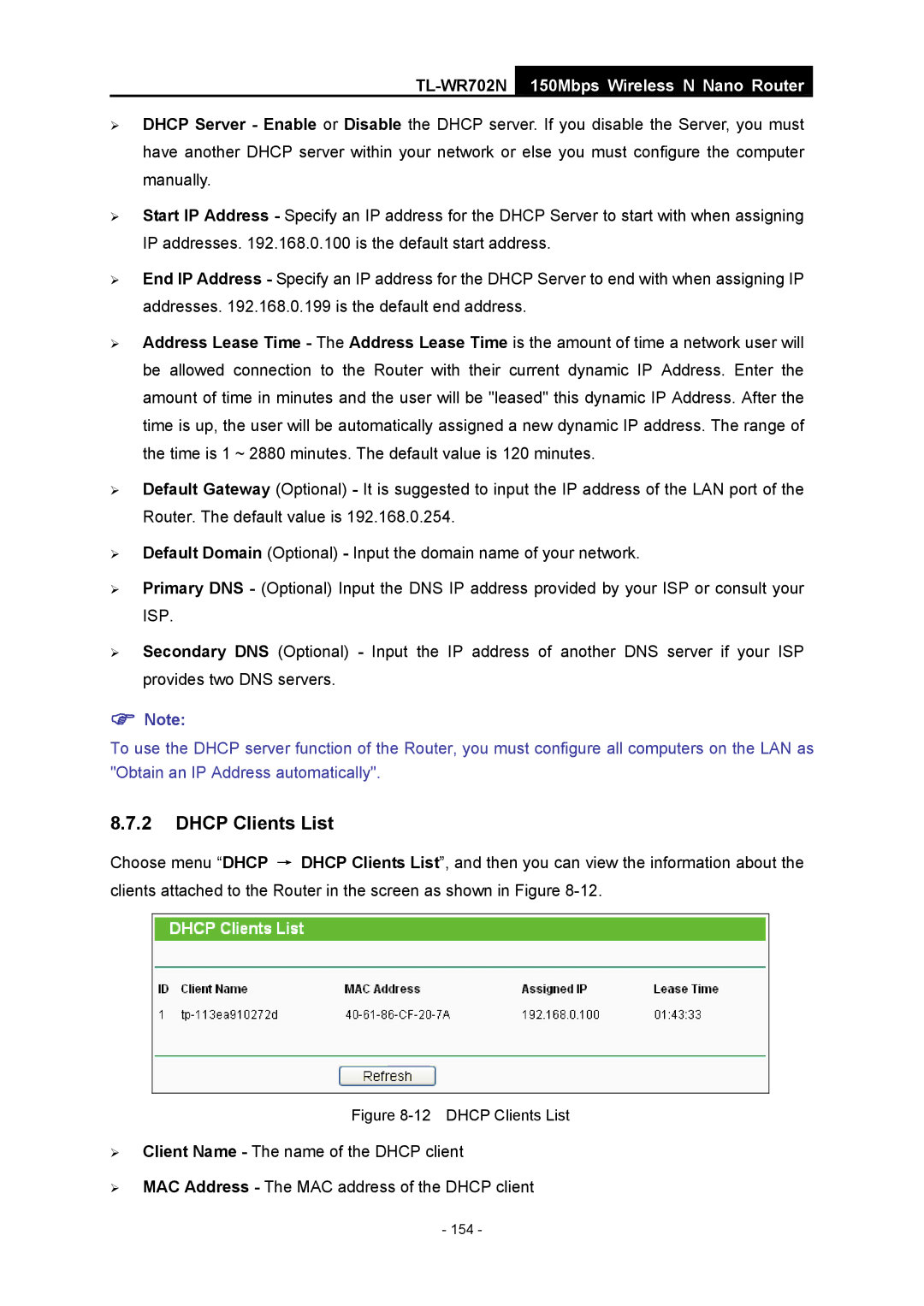 TP-Link TL-WR702N manual 154 