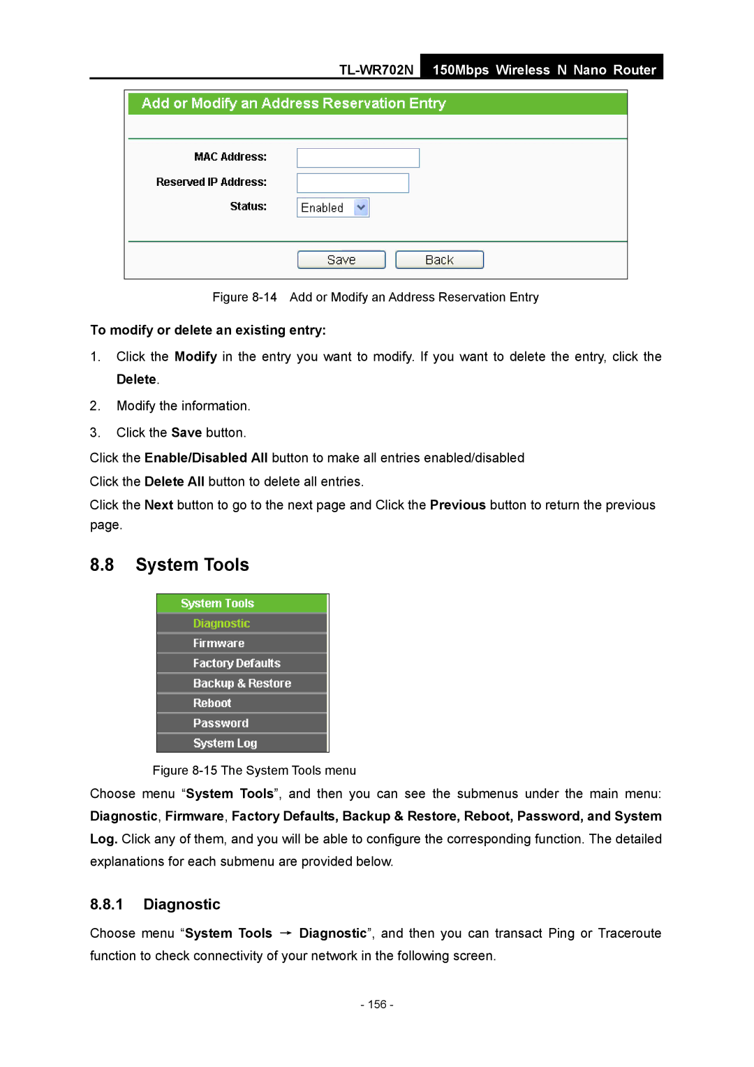 TP-Link TL-WR702N manual 156 