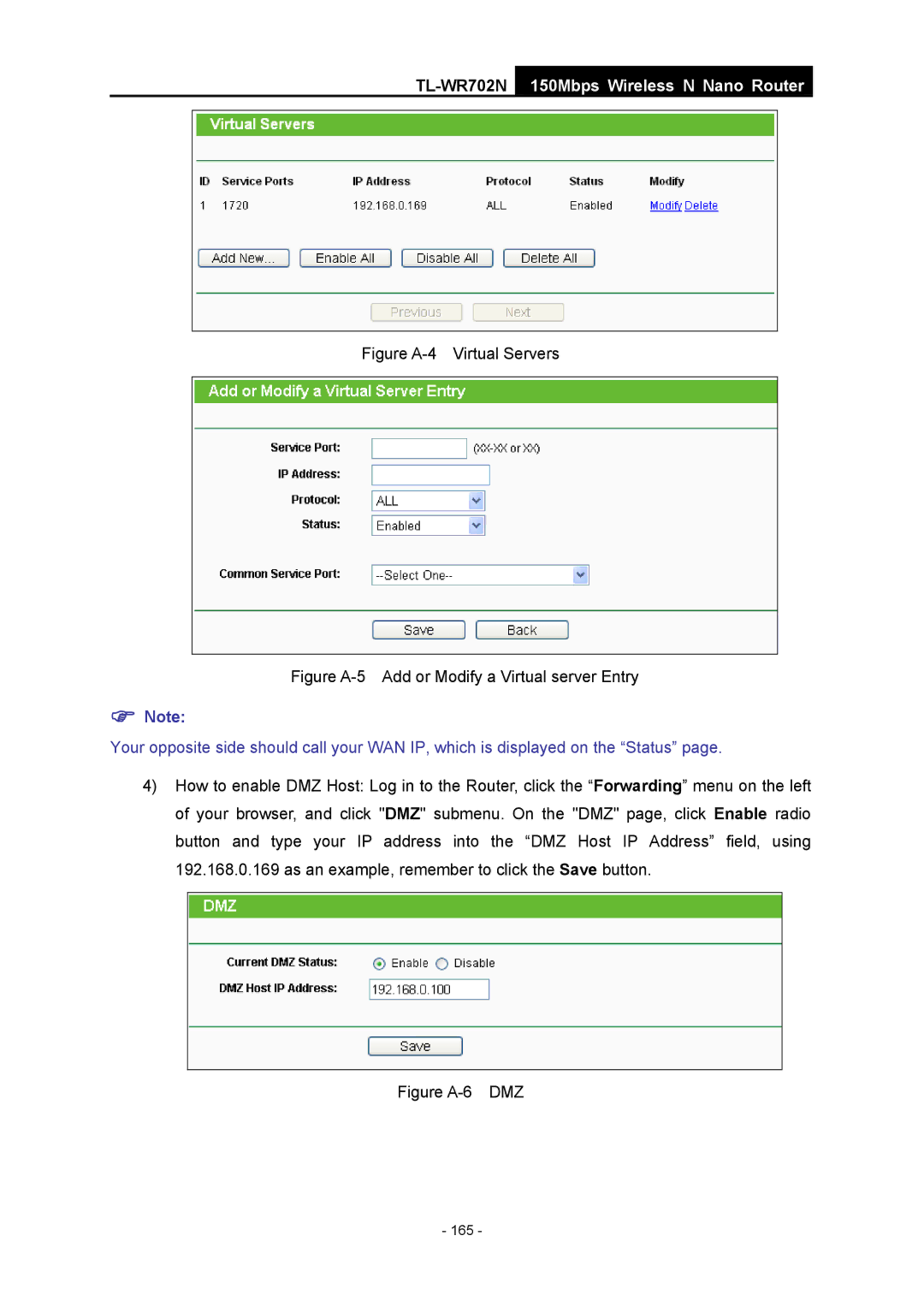 TP-Link TL-WR702N manual Figure A-4 Virtual Servers 