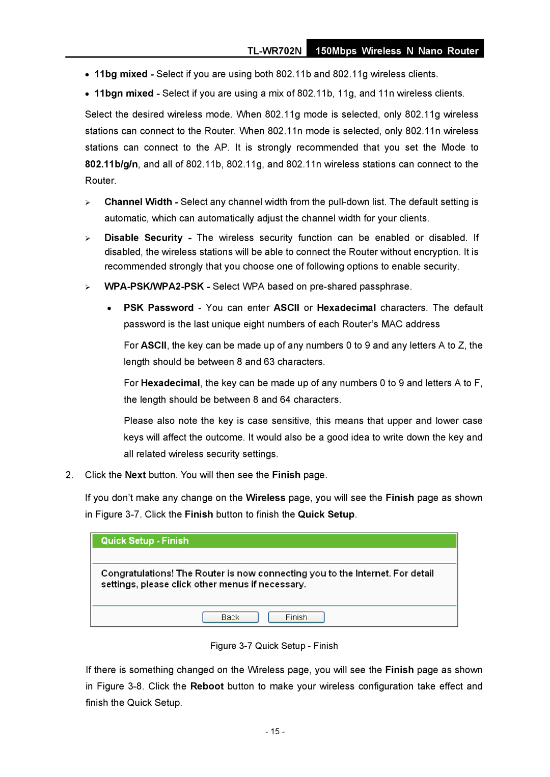 TP-Link TL-WR702N manual Quick Setup Finish 