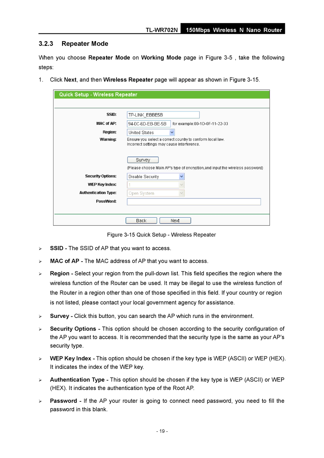 TP-Link TL-WR702N manual Quick Setup Wireless Repeater 