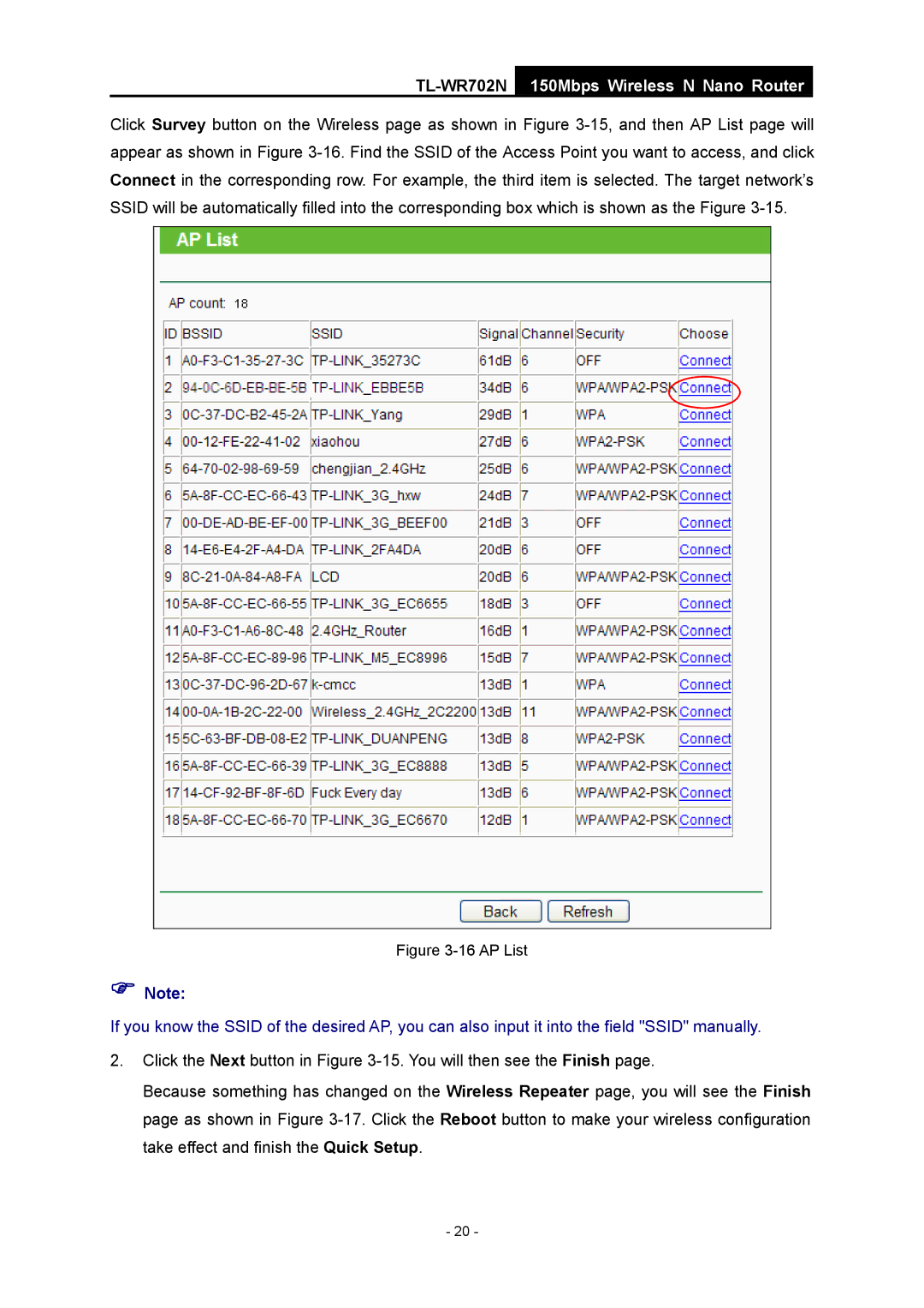 TP-Link TL-WR702N manual AP List 