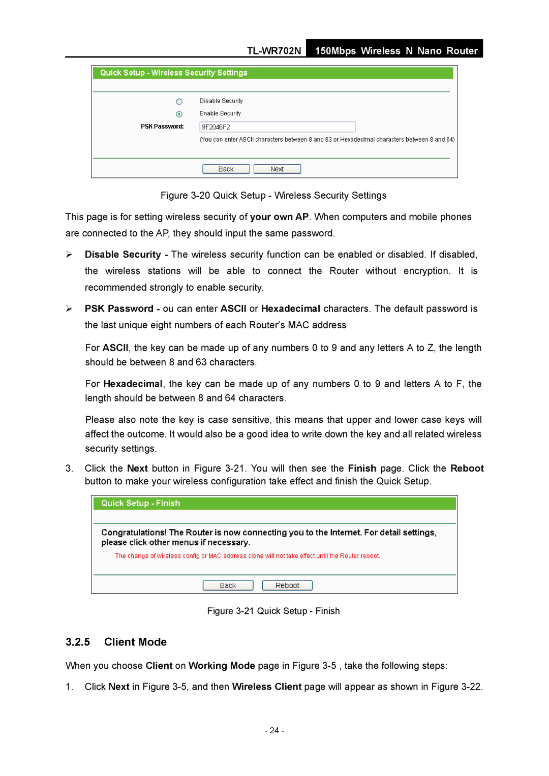 TP-Link TL-WR702N manual Quick Setup Finish 