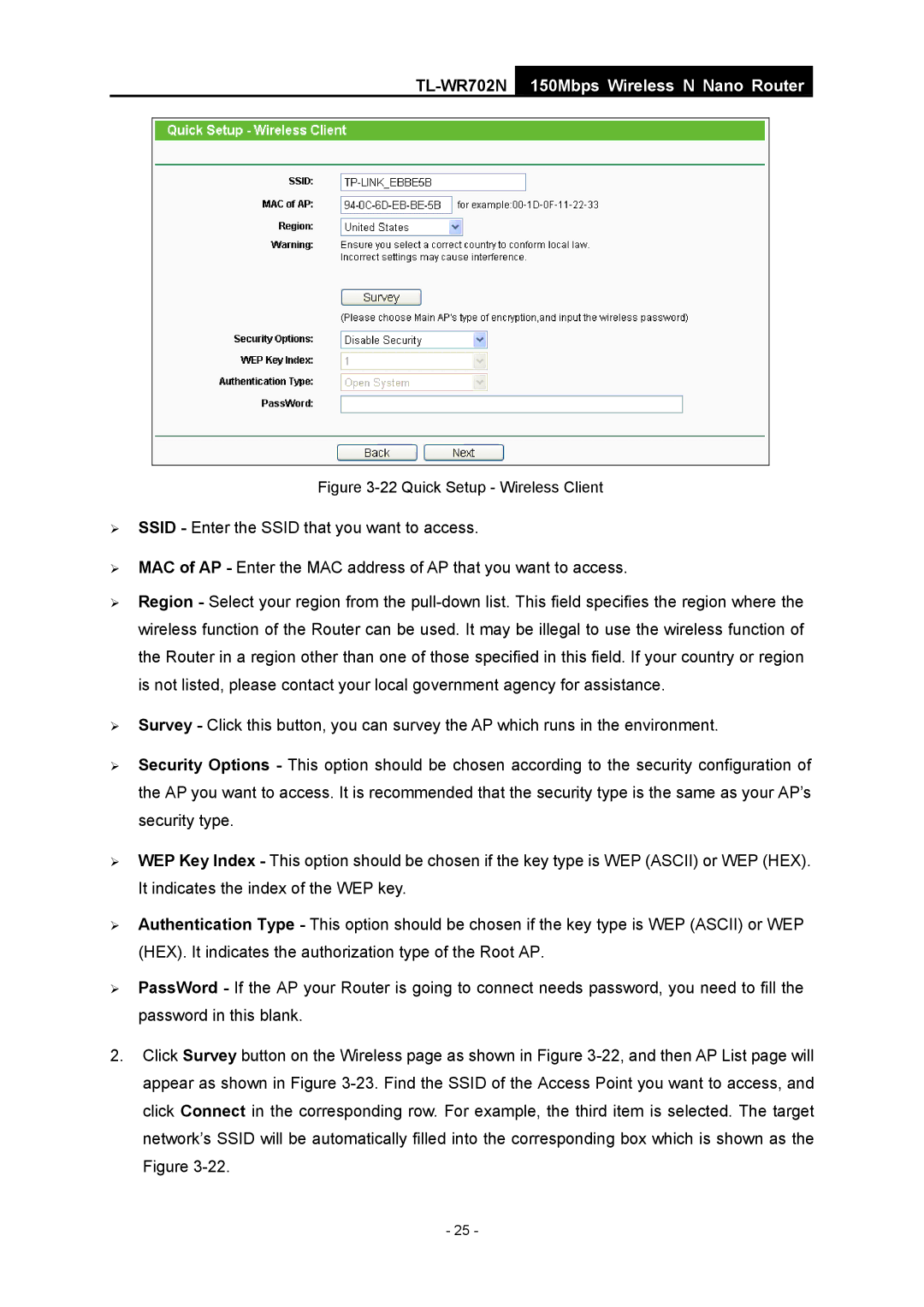 TP-Link TL-WR702N manual Quick Setup Wireless Client 