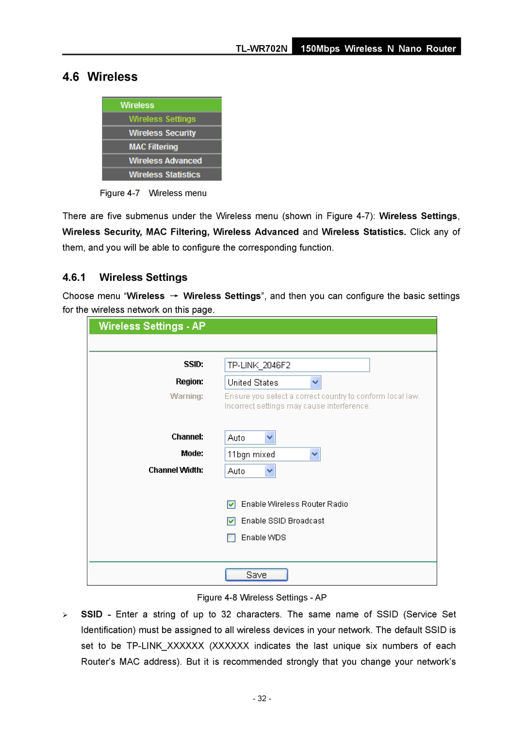 TP-Link TL-WR702N manual Wireless Settings 