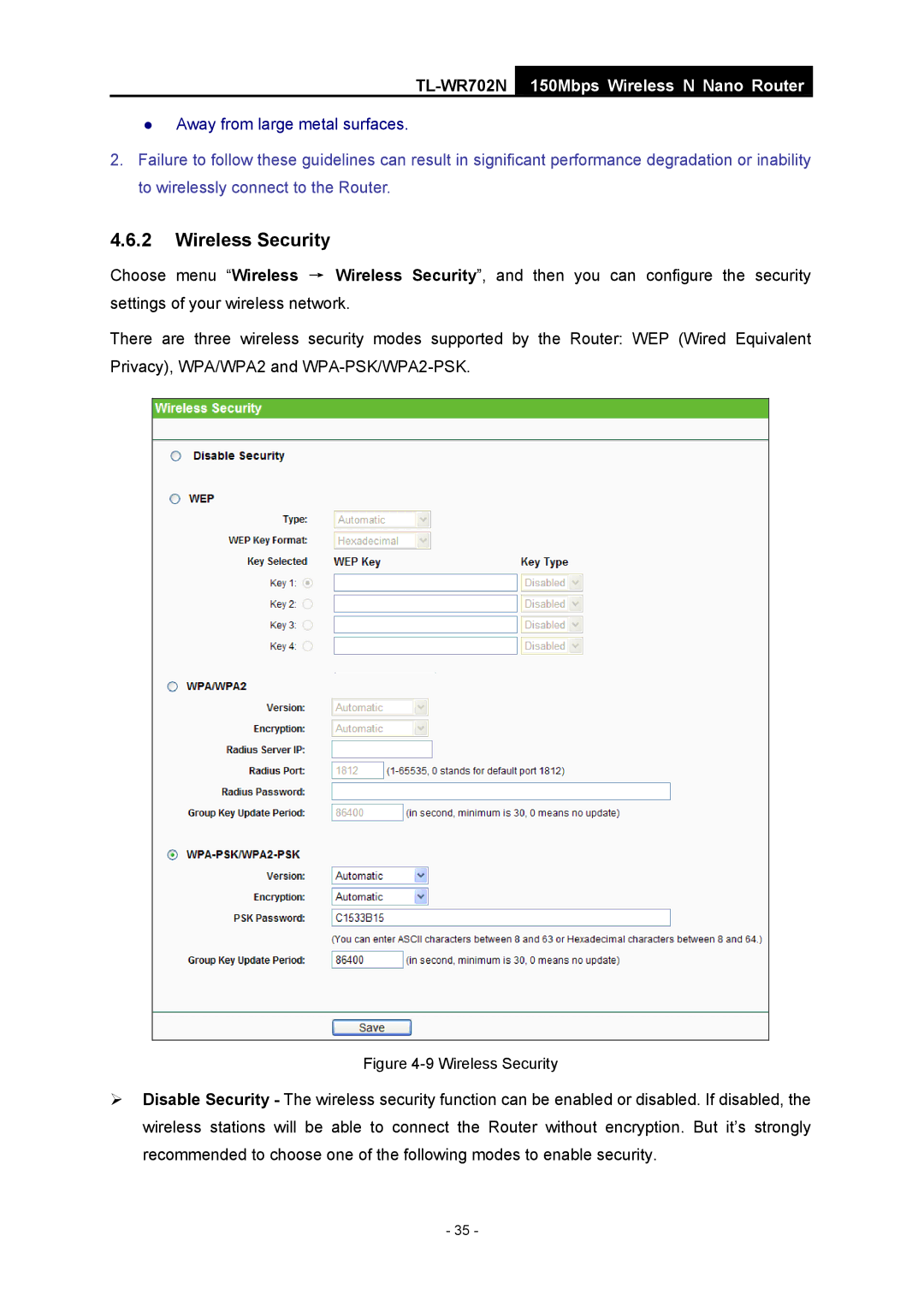 TP-Link TL-WR702N manual Wireless Security 