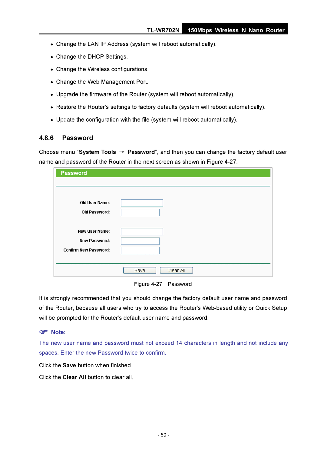 TP-Link TL-WR702N manual Password 