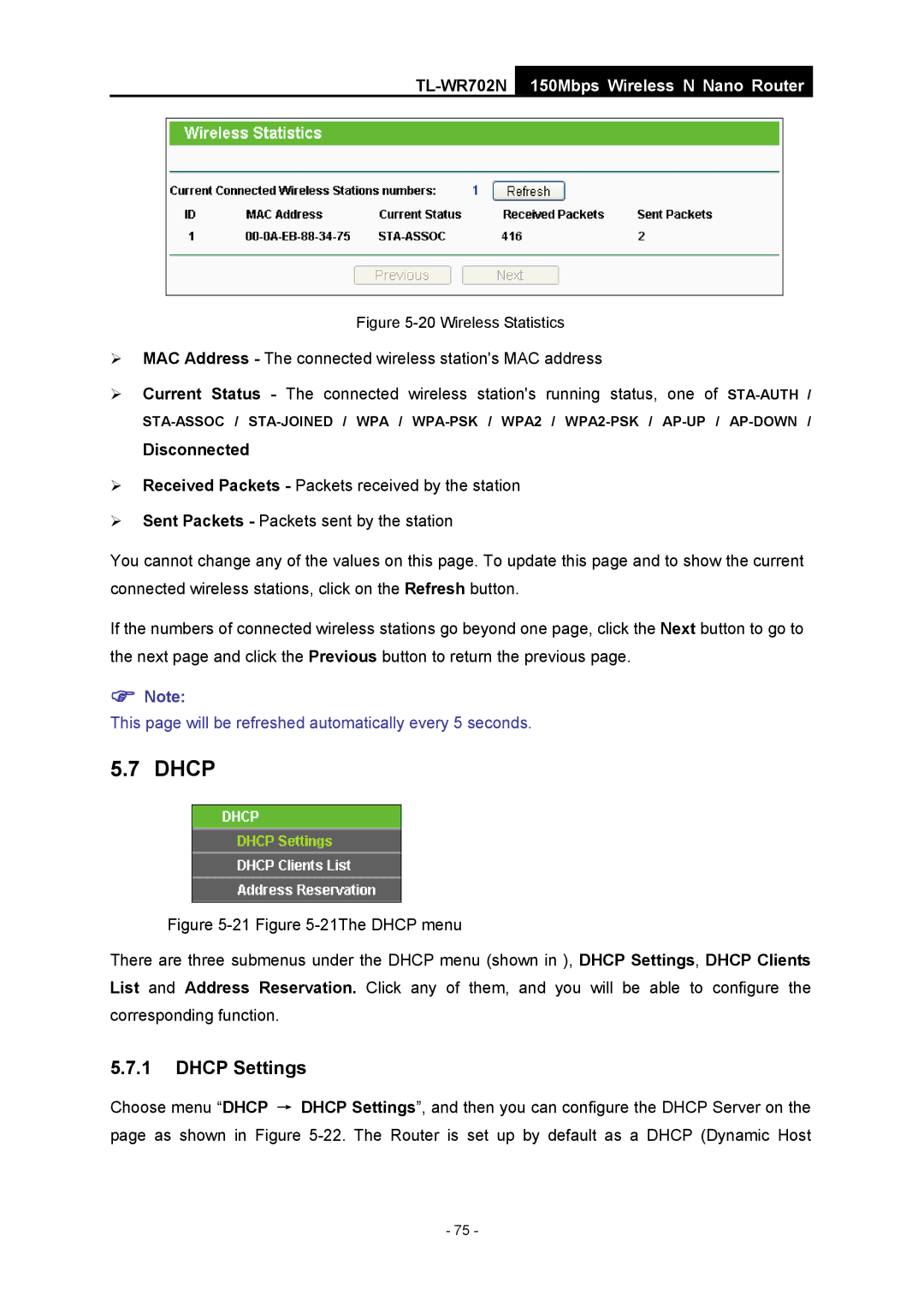 TP-Link TL-WR702N manual Disconnected, Wireless Statistics 