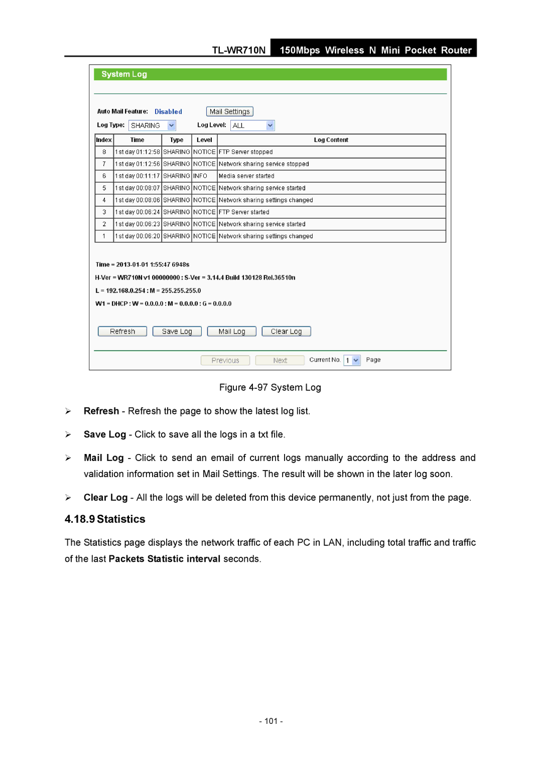 TP-Link TL-WR710N manual Statistics 