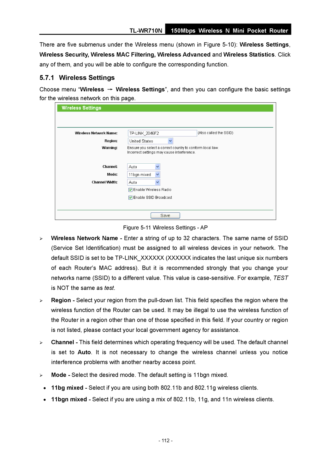 TP-Link TL-WR710N manual Wireless Settings AP 