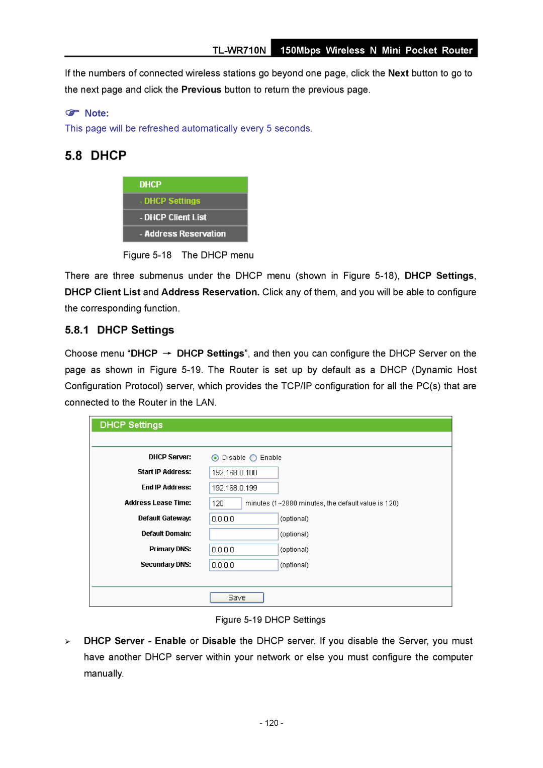 TP-Link TL-WR710N manual Dhcp Settings 