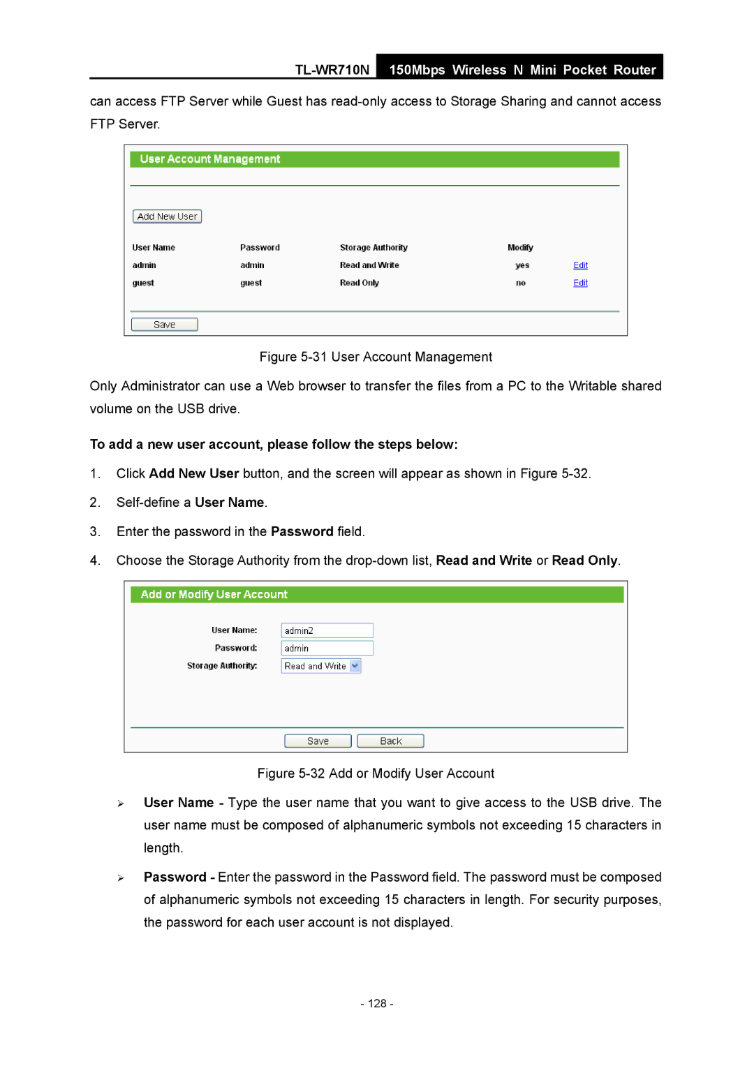 TP-Link TL-WR710N manual 128 