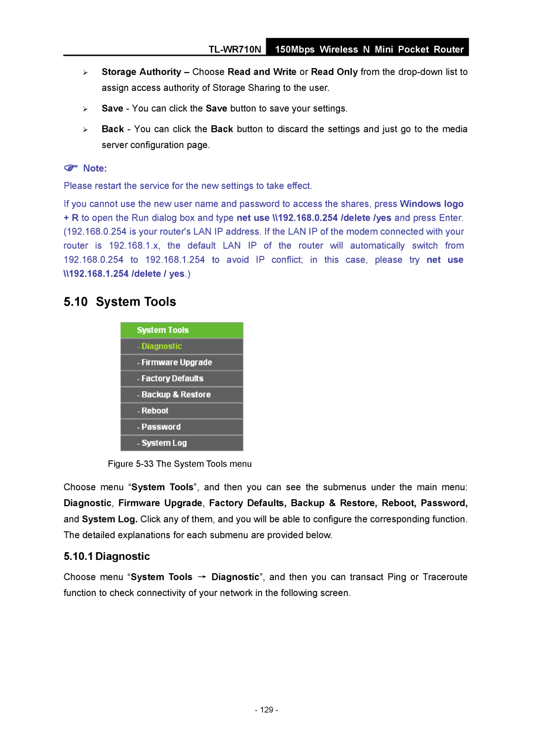 TP-Link TL-WR710N manual The System Tools menu 