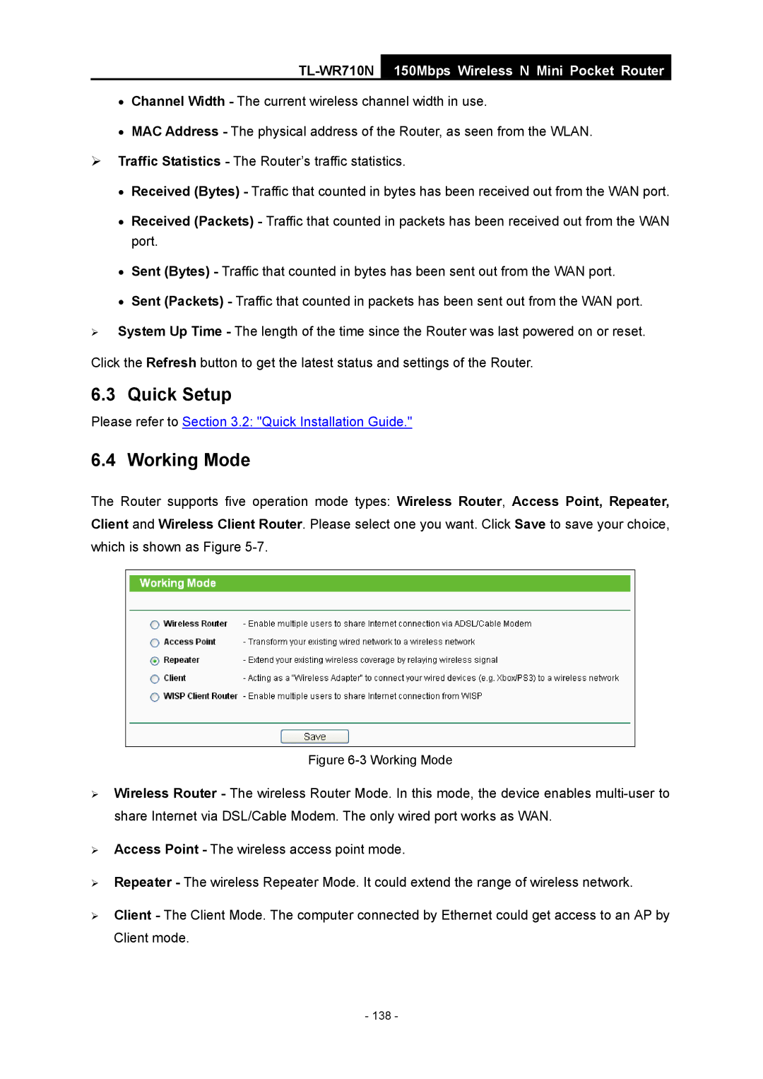 TP-Link TL-WR710N manual Working Mode 