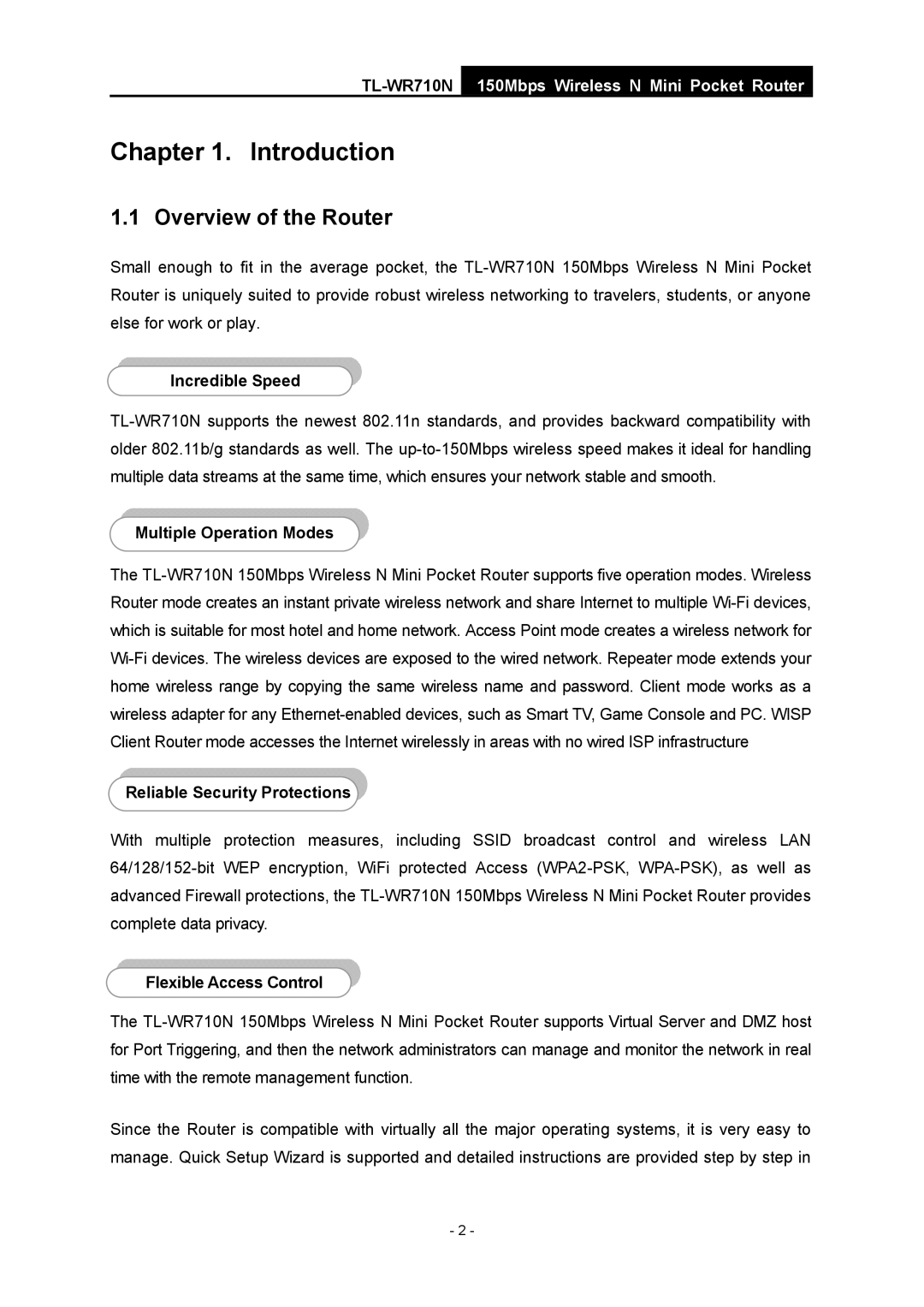 TP-Link TL-WR710N manual Overview of the Router, Incredible Speed, Multiple Operation Modes, Reliable Security Protections 