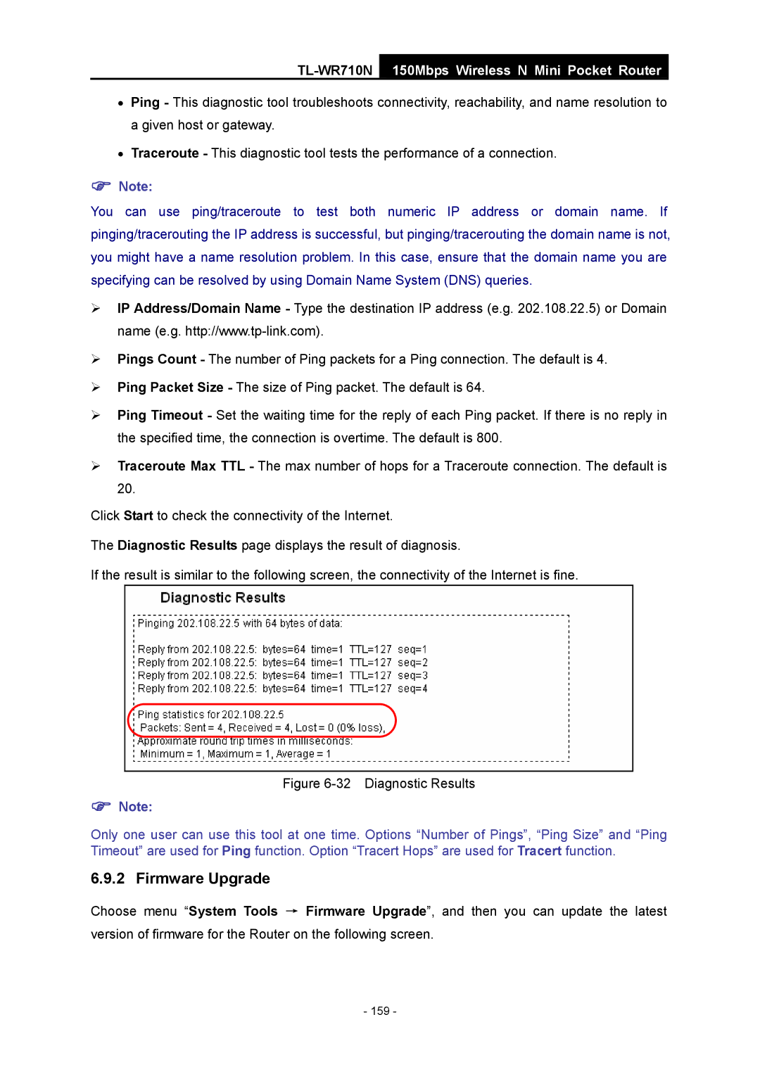 TP-Link TL-WR710N manual Diagnostic Results 