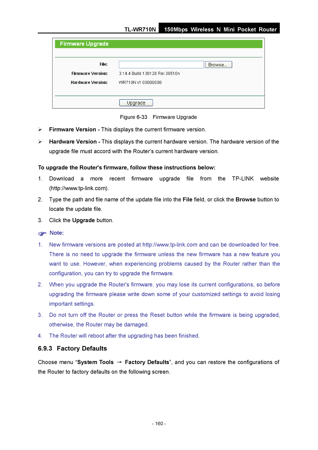 TP-Link TL-WR710N manual Firmware Upgrade 