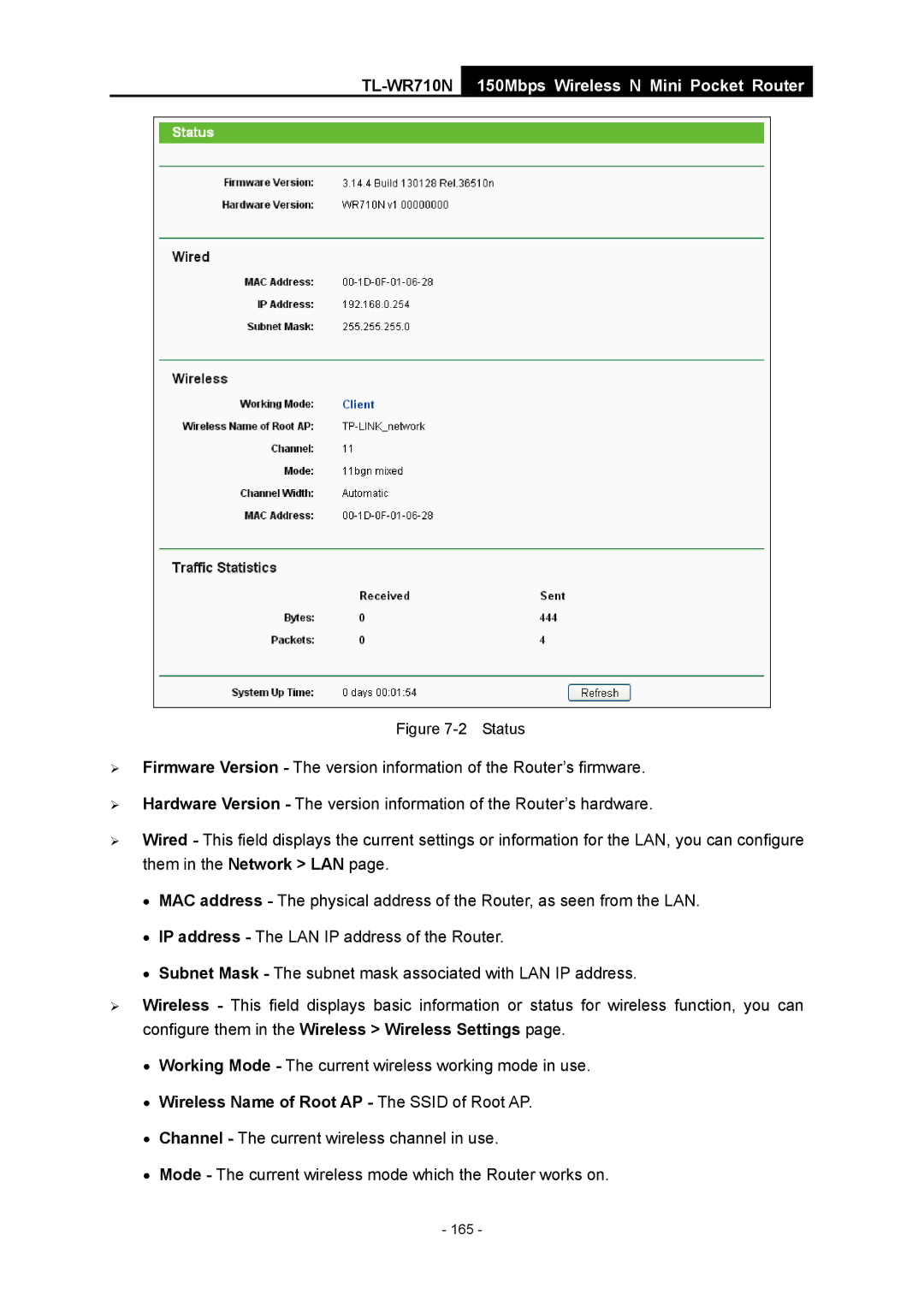 TP-Link TL-WR710N manual 165 