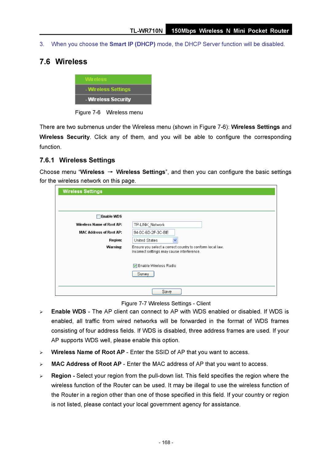 TP-Link TL-WR710N manual Wireless menu 