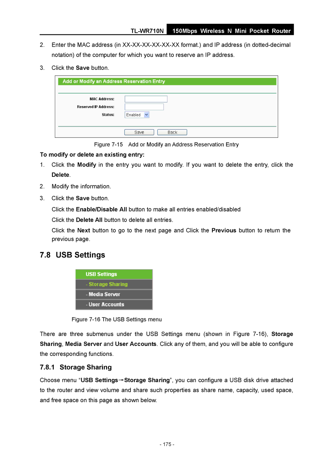 TP-Link TL-WR710N manual Add or Modify an Address Reservation Entry 