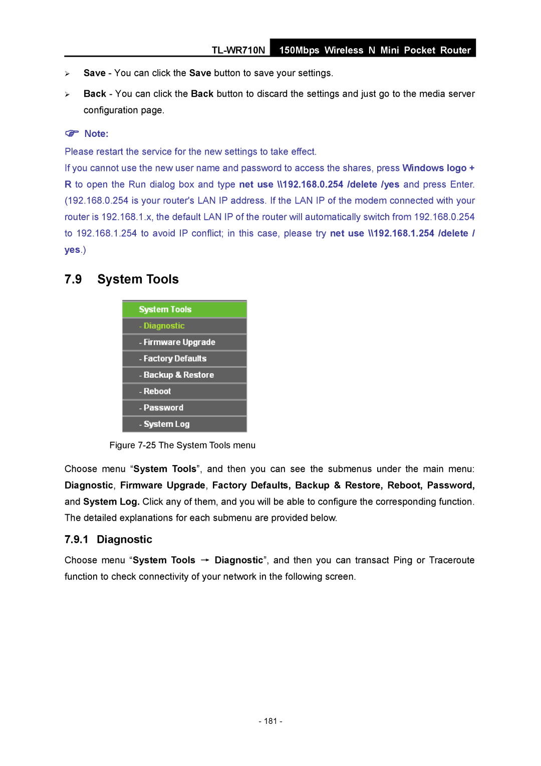 TP-Link TL-WR710N manual The System Tools menu 