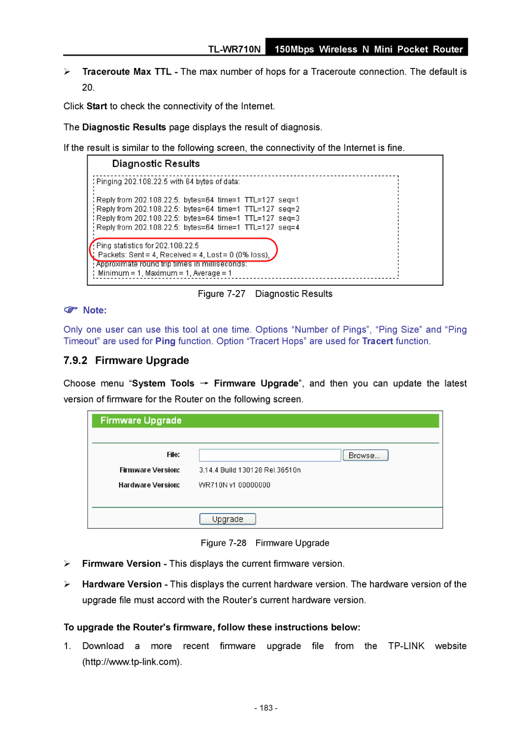 TP-Link TL-WR710N manual Diagnostic Results 