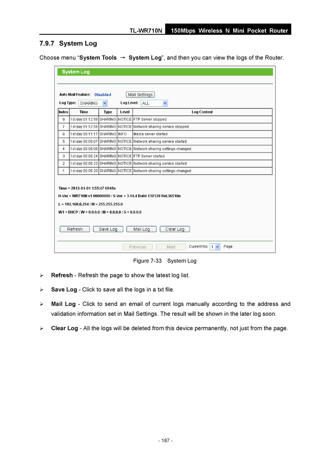 TP-Link TL-WR710N manual System Log 