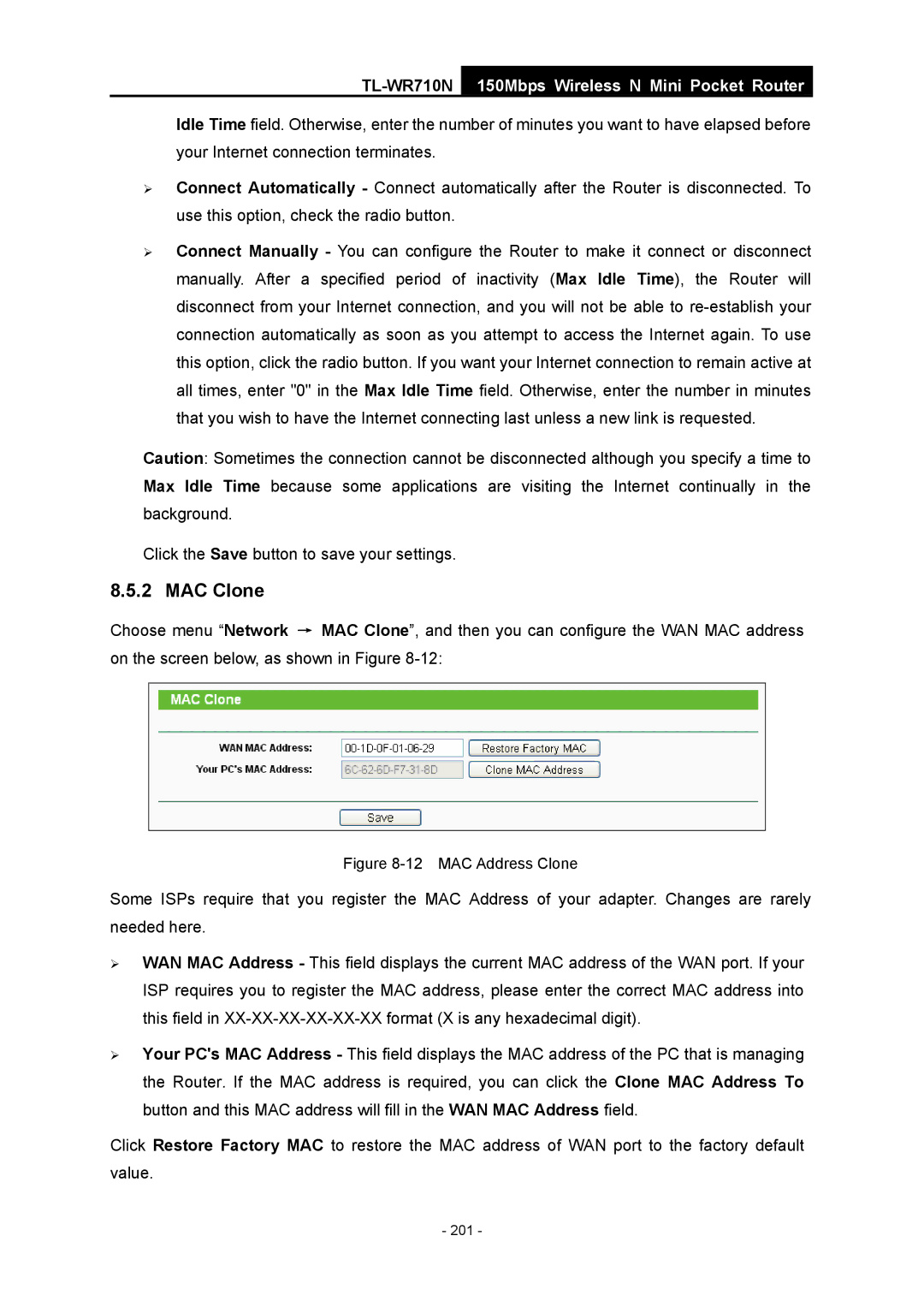 TP-Link TL-WR710N manual MAC Address Clone 