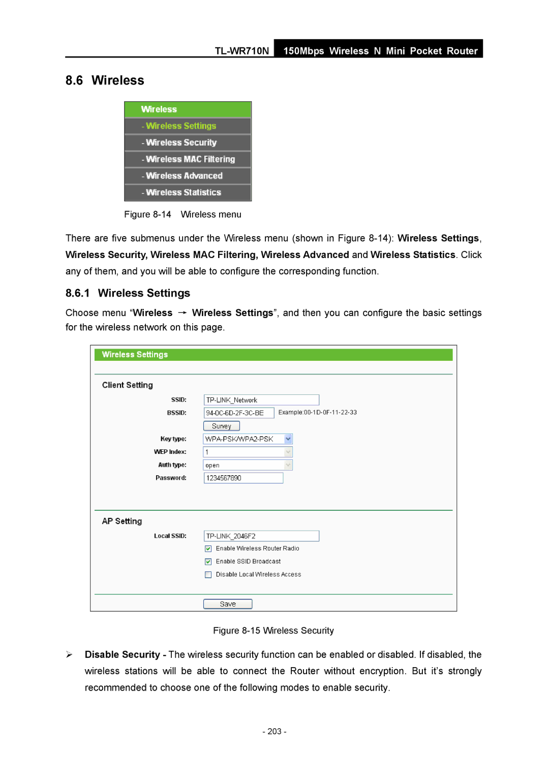 TP-Link TL-WR710N manual Wireless menu 