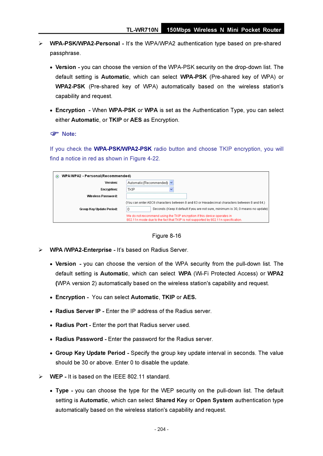 TP-Link TL-WR710N manual 204 