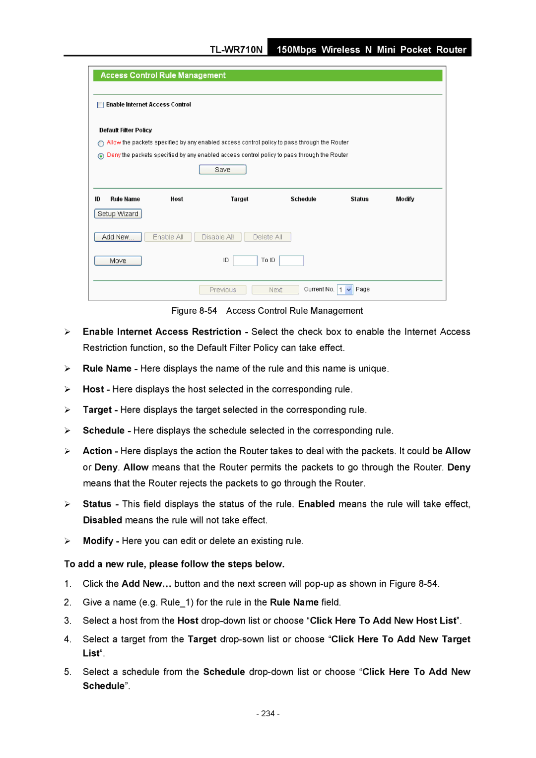 TP-Link TL-WR710N manual Access Control Rule Management 