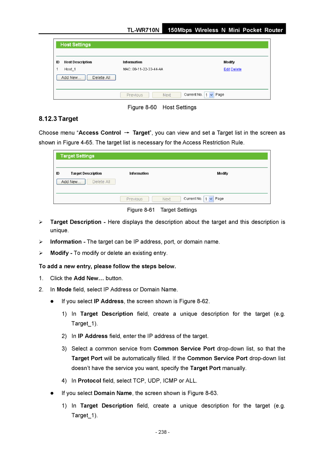 TP-Link TL-WR710N manual Host Settings 